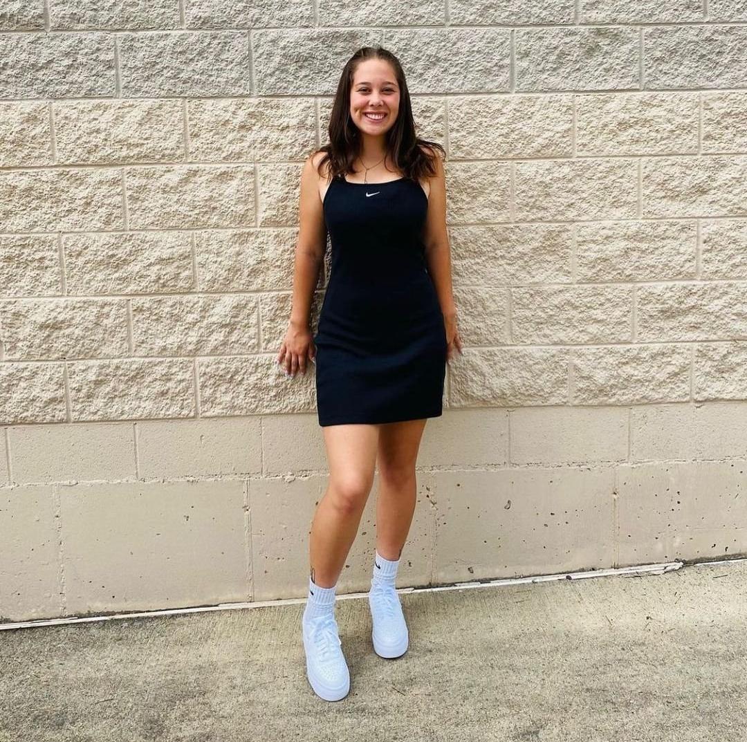 Black Slip Dress with White Sneakers and Socks Black Slip Dress with White Sneakers and Socks — Classy Air Force 1 Outfits