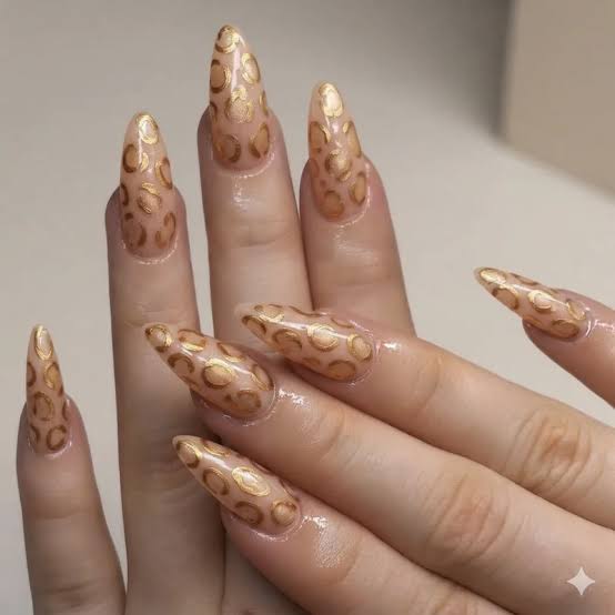 Metallic Gold Leopard Long Almond Metallic Gold Leopard Long Almond — Classy Animal Print Nails