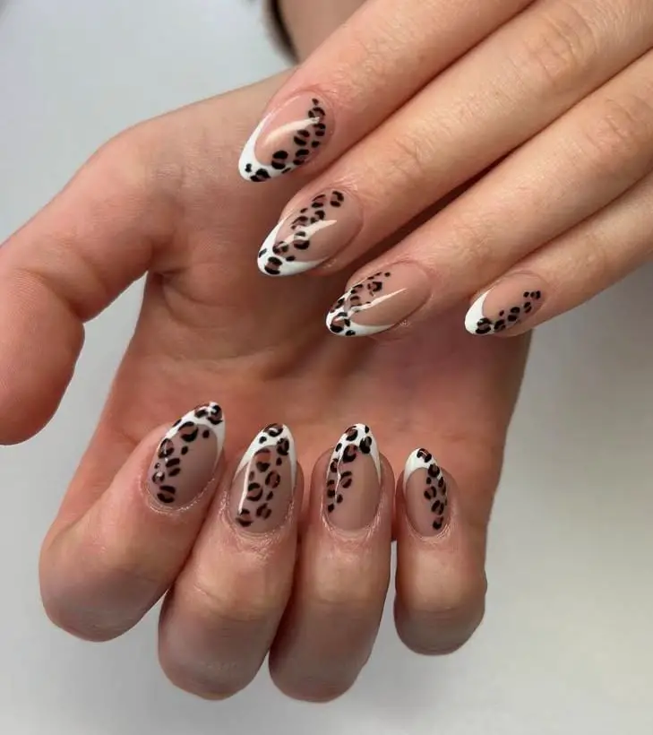 Leopard Print French Tip Almond Nails Leopard Print French Tip Almond Nails — Classy Animal Print Nails