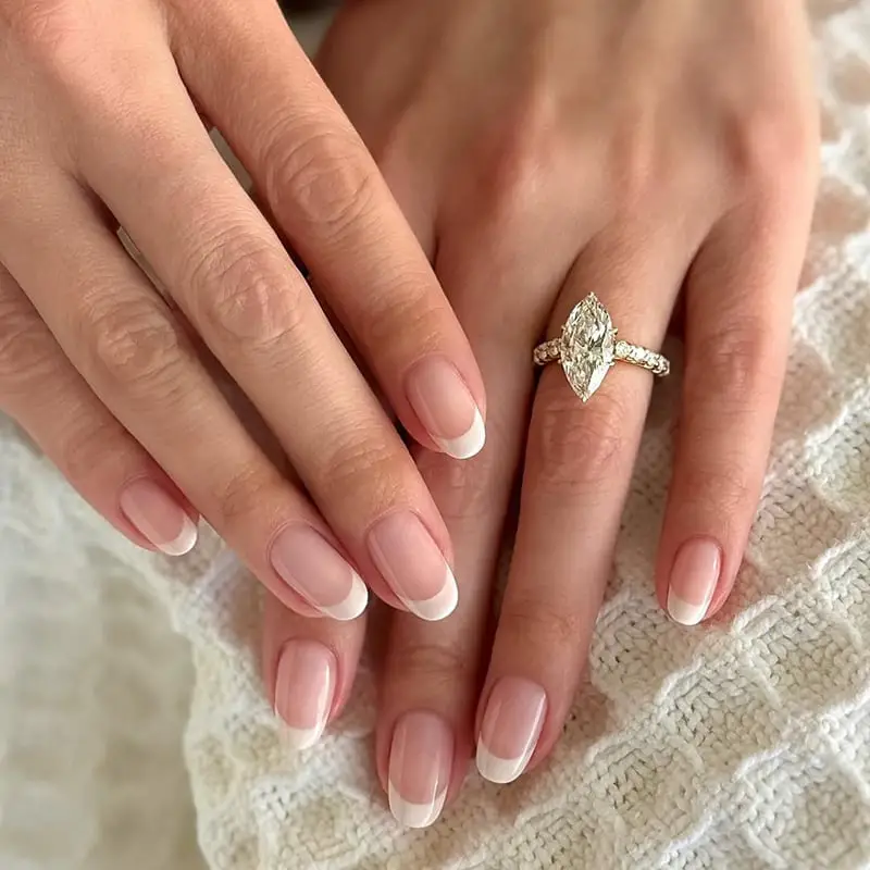 Classic French Almond Nails With Nude Base Classic French Almond Nails With Nude Base — Classy Anniversary Nails