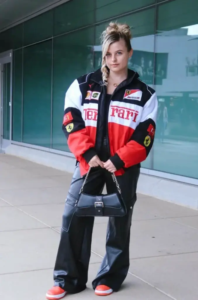 Leather Pants with Colorful Racing Jacket — Classy Baddie Outfits