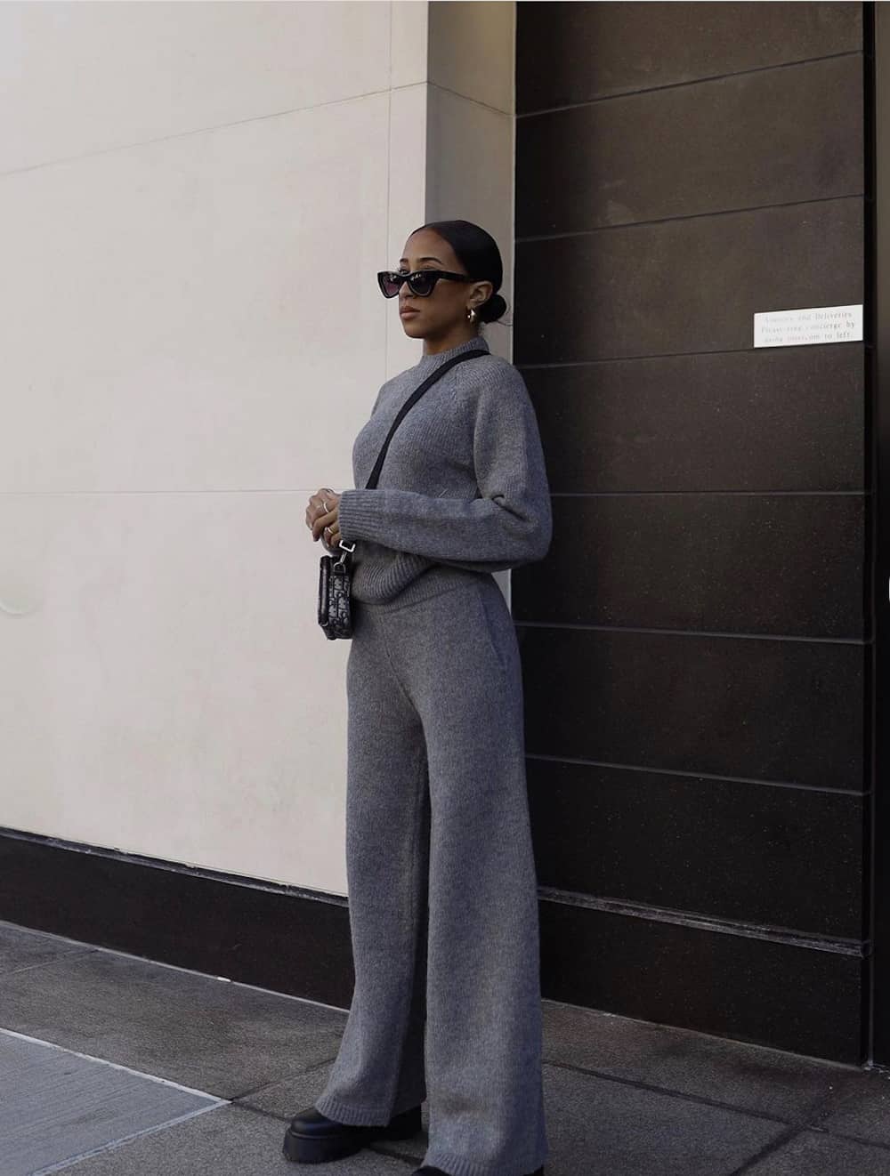 Monochromatic Gray Knit Set with Chunky Boots — Classy Baddie Outfits