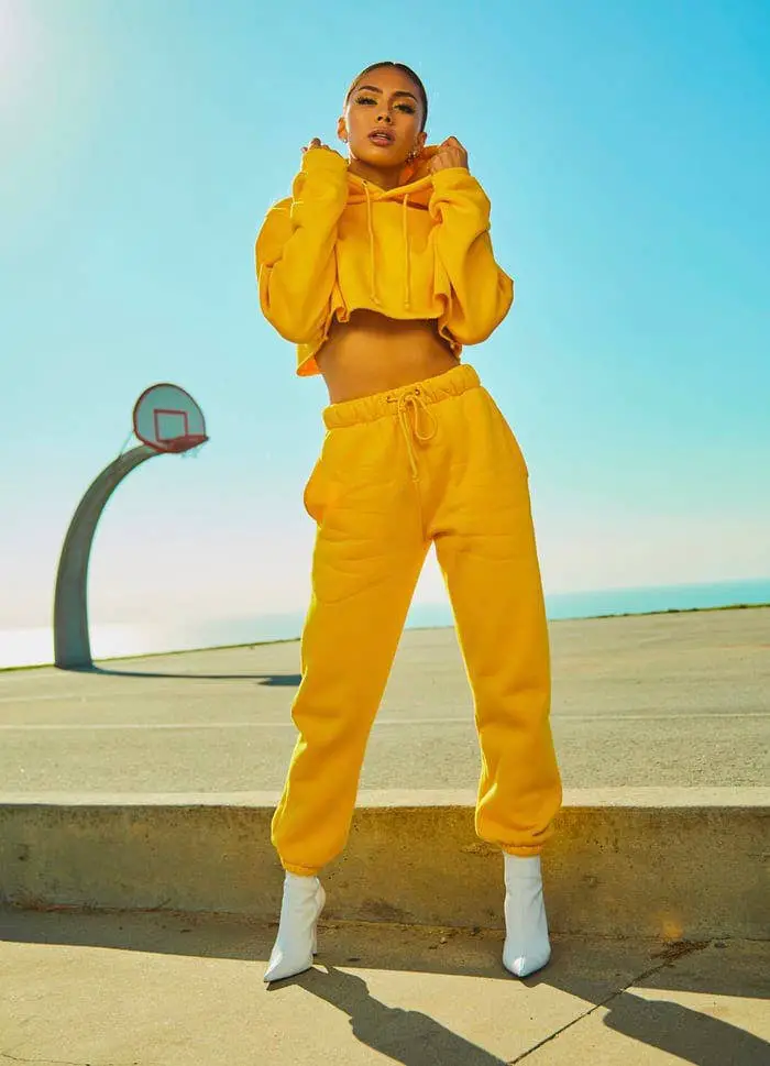 Monochromatic Yellow Tracksuit with Cropped Hoodie — Classy Baddie Outfits
