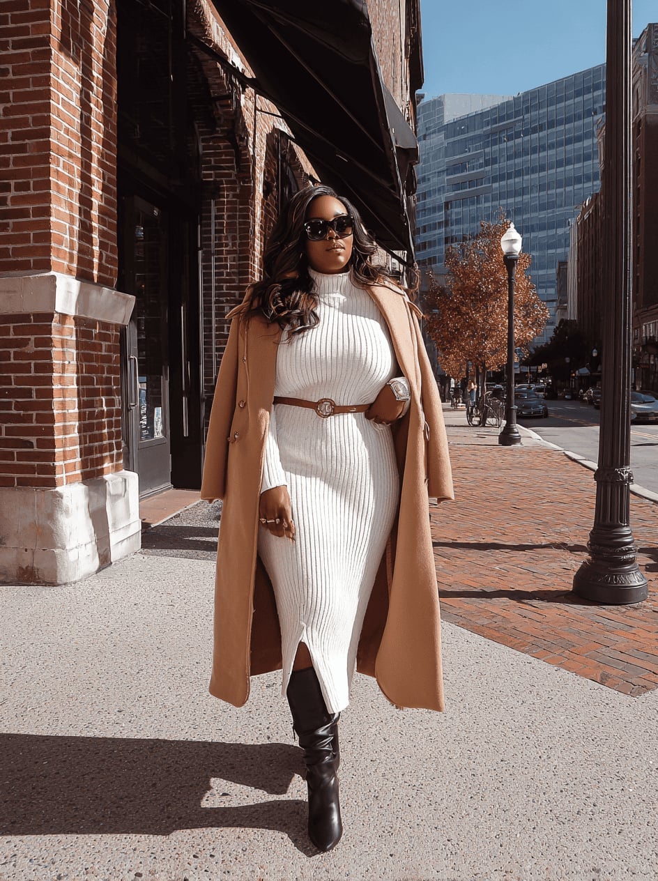 Bodycon Dress and Long Wool Coat Ensemble — Classy Baddie Outfits