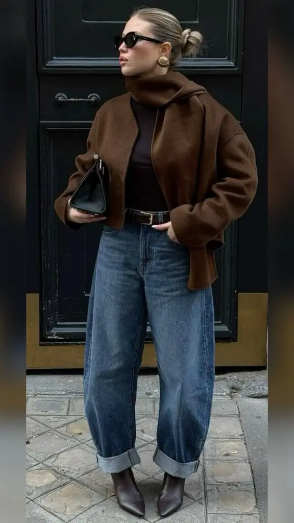 Blue Baggy Jeans With Textured Jacket Blue Baggy Jeans With Textured Jacket — Classy Baggy Jeans Outfits