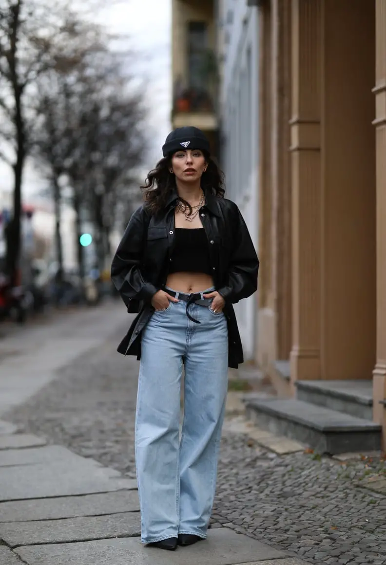 Baggy Jeans With Oversized Leather Shirt Jacket Baggy Jeans With Oversized Leather Shirt Jacket — Classy Baggy Outfits