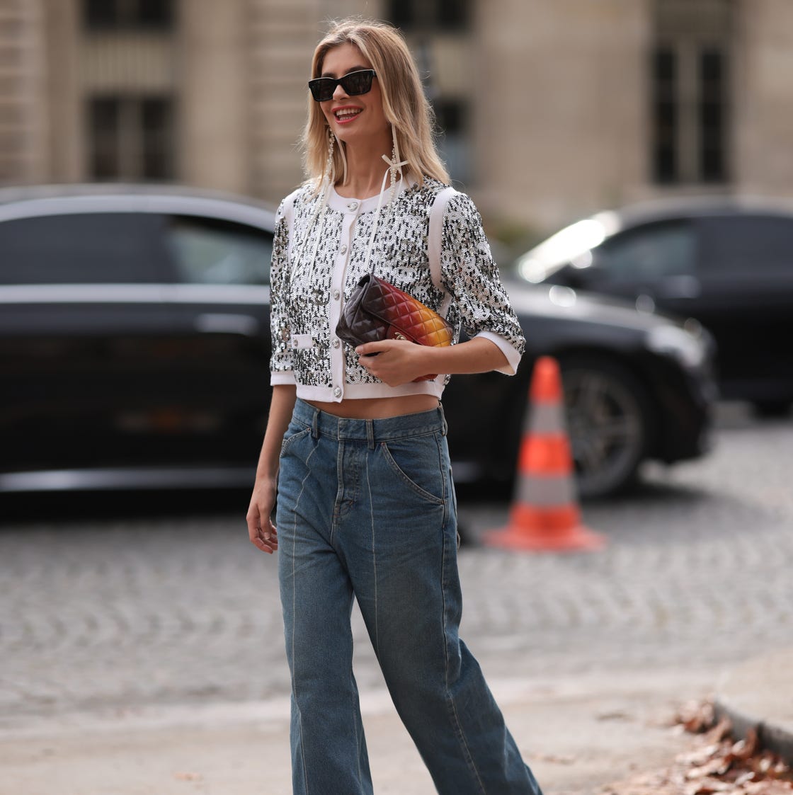 Wide Leg Jeans With Sequined Cardigan Wide Leg Jeans With Sequined Cardigan — Classy Baggy Outfits