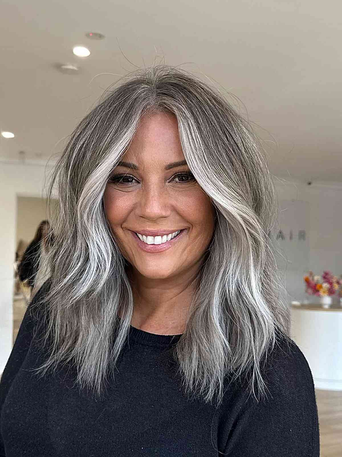 Collarbone Gray With Silver Balayage Collarbone Gray With Silver Balayage — Classy Balayage Hair