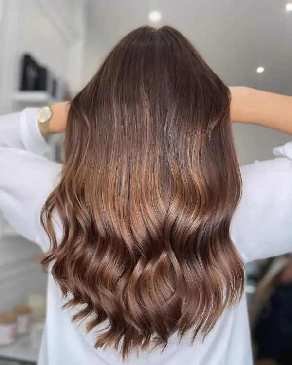 Mid-Back Dark Brown With Warm Tones Mid-Back Dark Brown With Warm Tones — Classy Balayage Hair