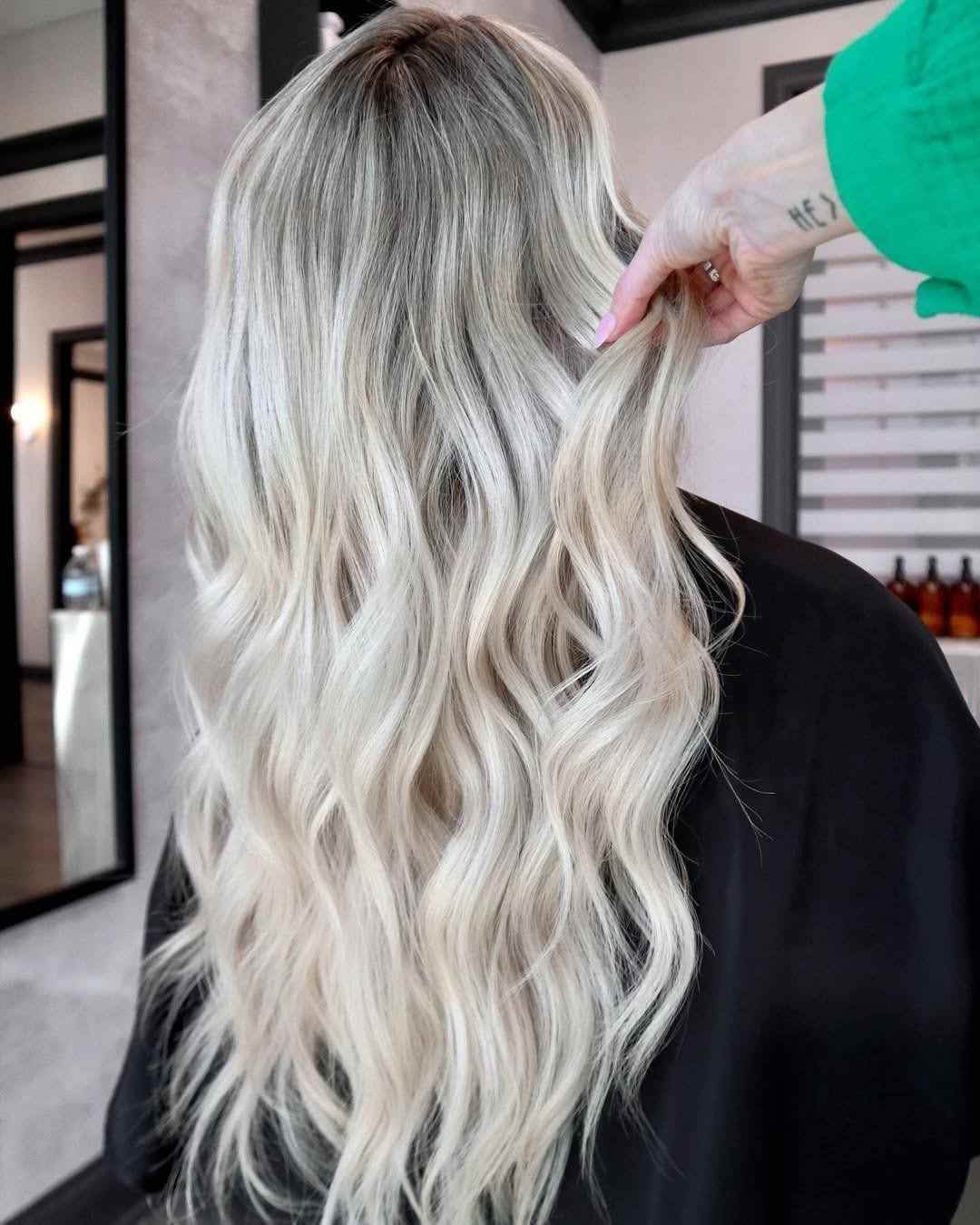 Ash Blonde Balayage Lob With Root Shadow, Collarbone Ash Blonde Balayage Lob With Root Shadow, Collarbone — Classy Balayage Hair Blonde