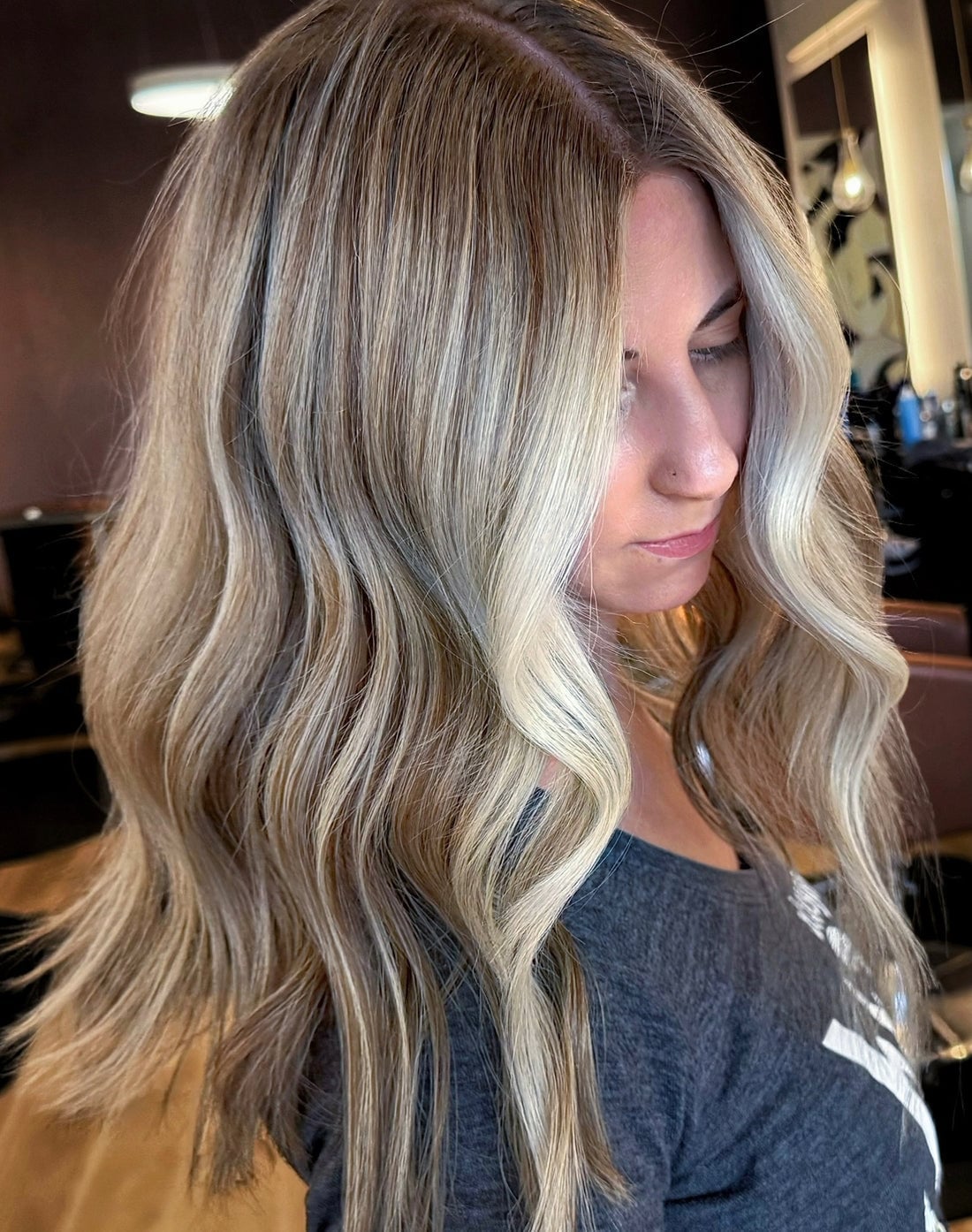 Ash Blonde Balayage With Root Shadow and Loose Waves Ash Blonde Balayage With Root Shadow and Loose Waves — Classy Balayage Hair Blonde