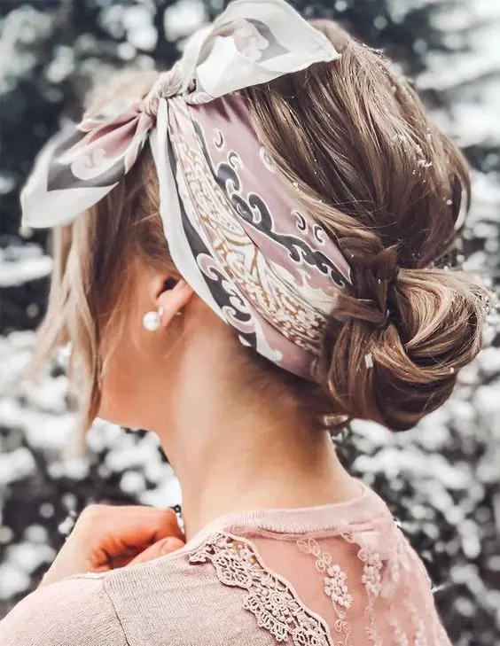 Elegant Blonde Updo With Decorative Bandana Elegant Blonde Updo With Decorative Bandana — Classy Bandana Hair