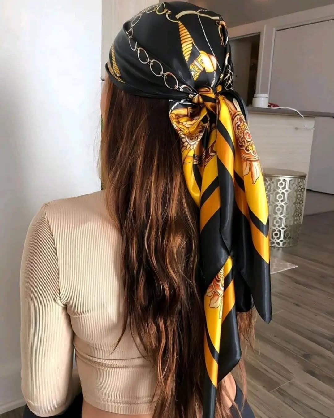 Mid-Back Straight Dark Brown Hair With Crown Bandana Mid-Back Straight Dark Brown Hair With Crown Bandana — Classy Bandana Hair