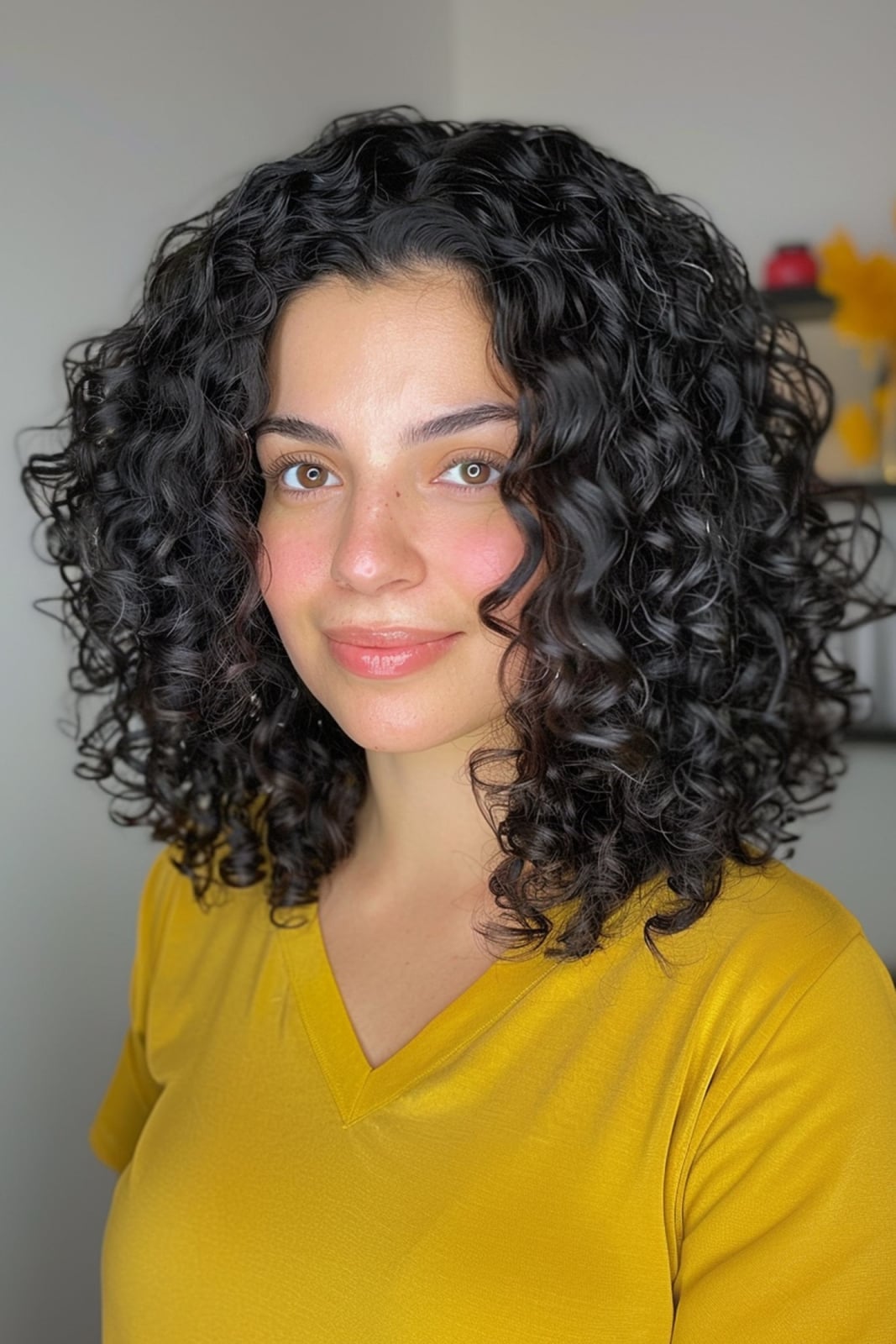 Collarbone Black Curly Hair With Subtle Highlights — Classy Black Curly Hair