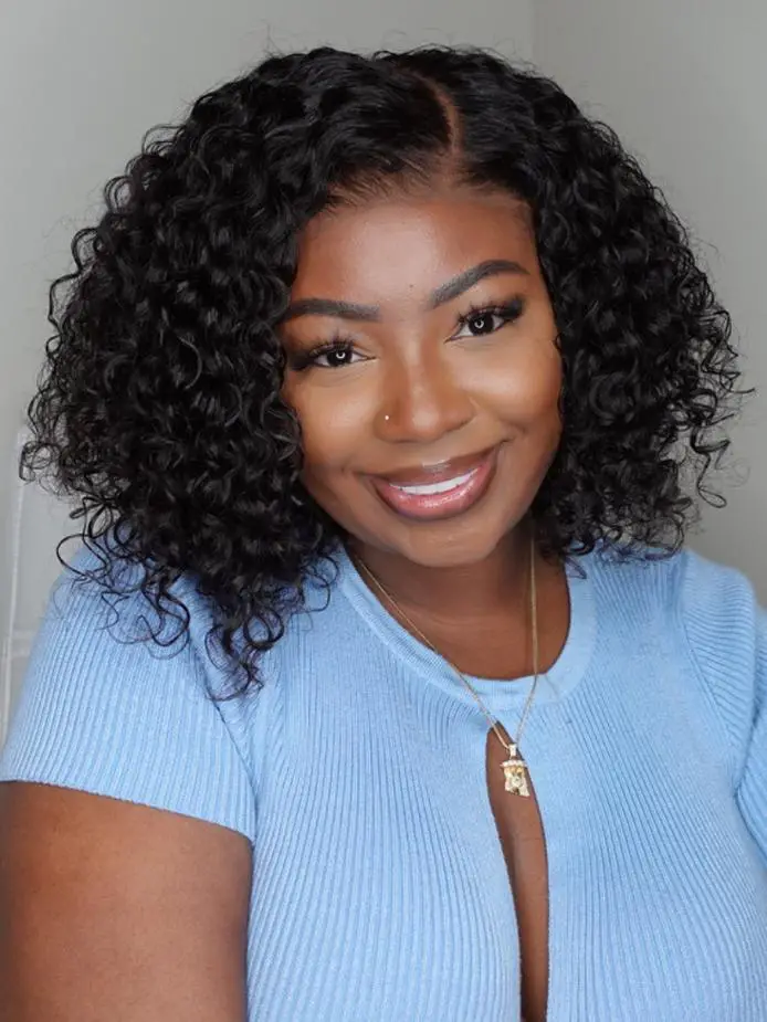 Chin Length Black Curly Bob With Air Dried — Classy Black Curly Hair