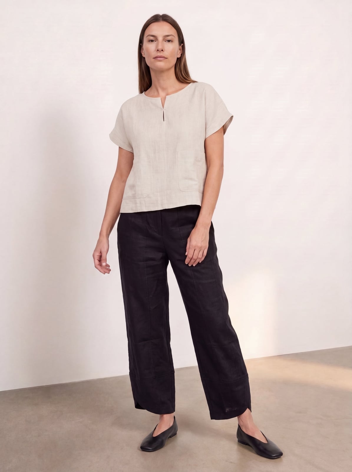Cropped Black Linen Pants With Beige Top Cropped Black Linen Pants With Beige Top — Classy Black Linen Pants Outfit