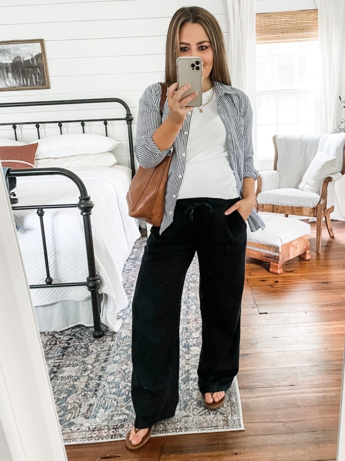 Casual Black Linen Pants With Striped Shirt Casual Black Linen Pants With Striped Shirt — Classy Black Linen Pants Outfit