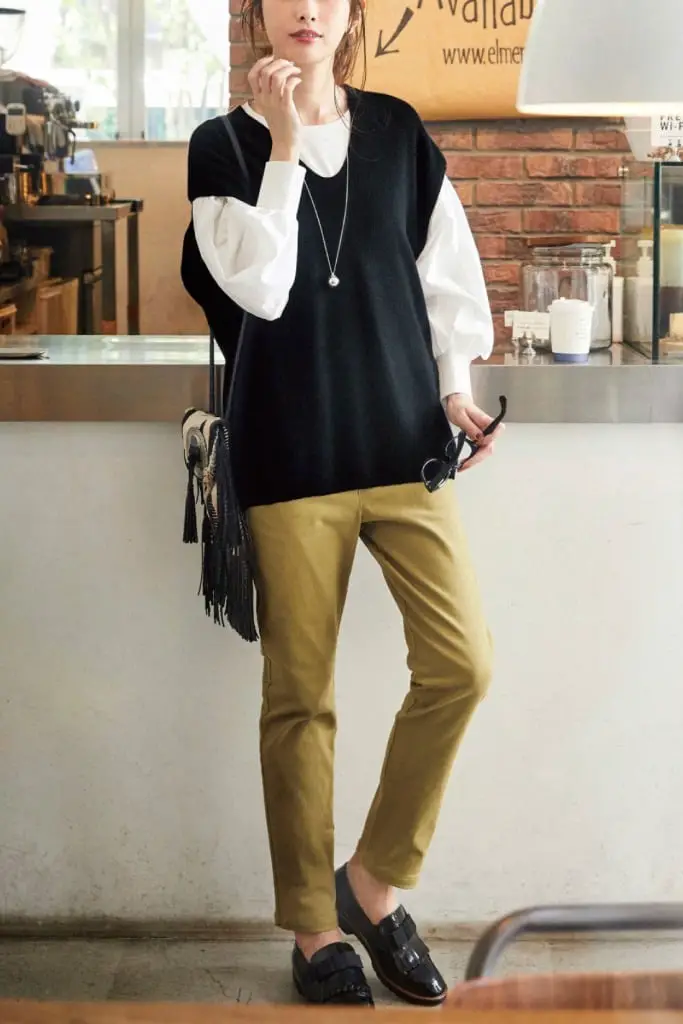 Black Loafers with Yellow Trousers and a Vest — Classy Black Loafers Outfit
