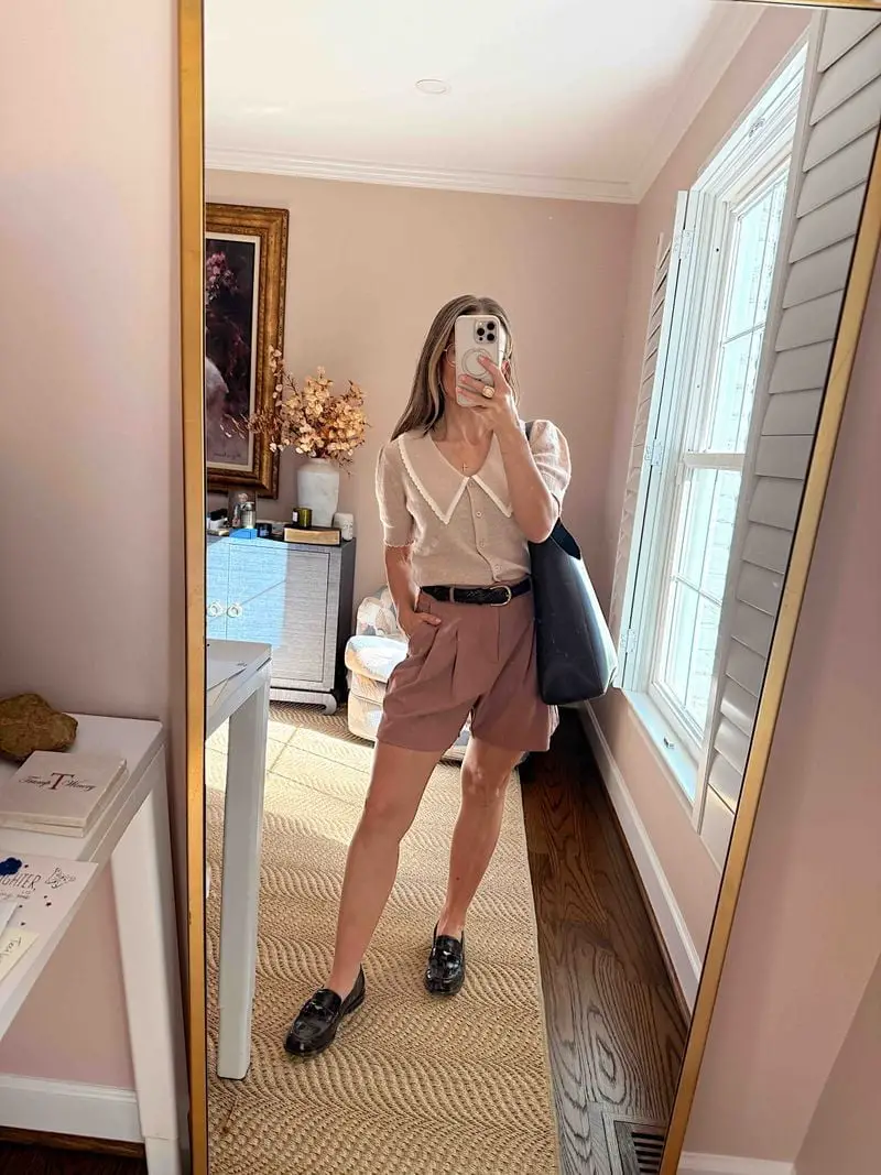 Black Loafers with Wide-Leg Shorts and a Knit Top — Classy Black Loafers Outfit