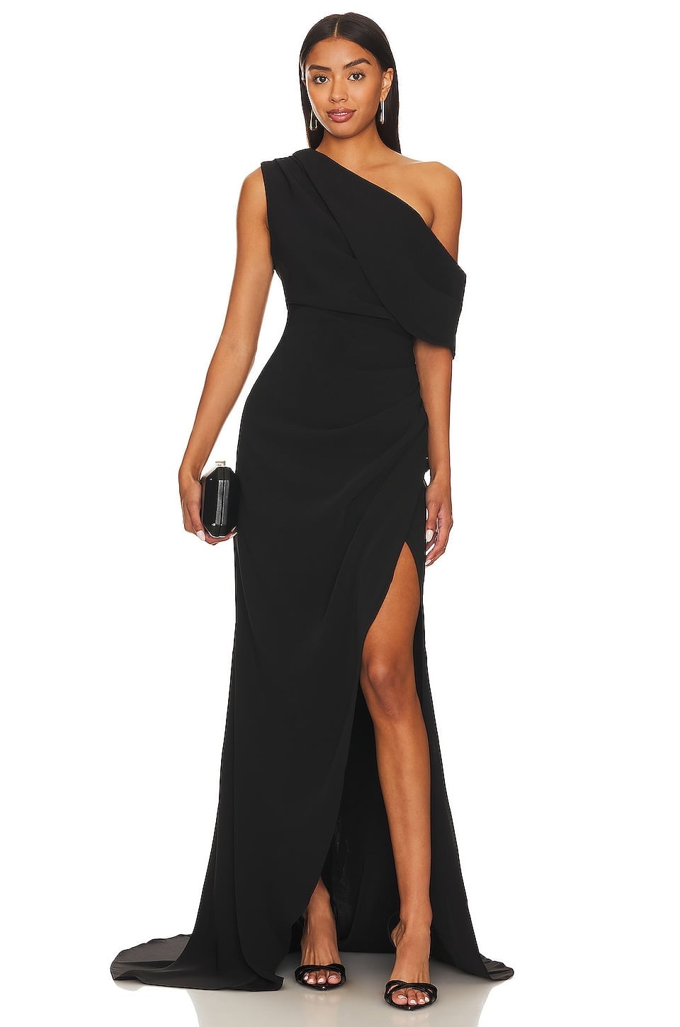 Black Crepe One-Shoulder Dress With High Slit Black Crepe One-Shoulder Dress With High Slit — Classy Black Tie Dresses