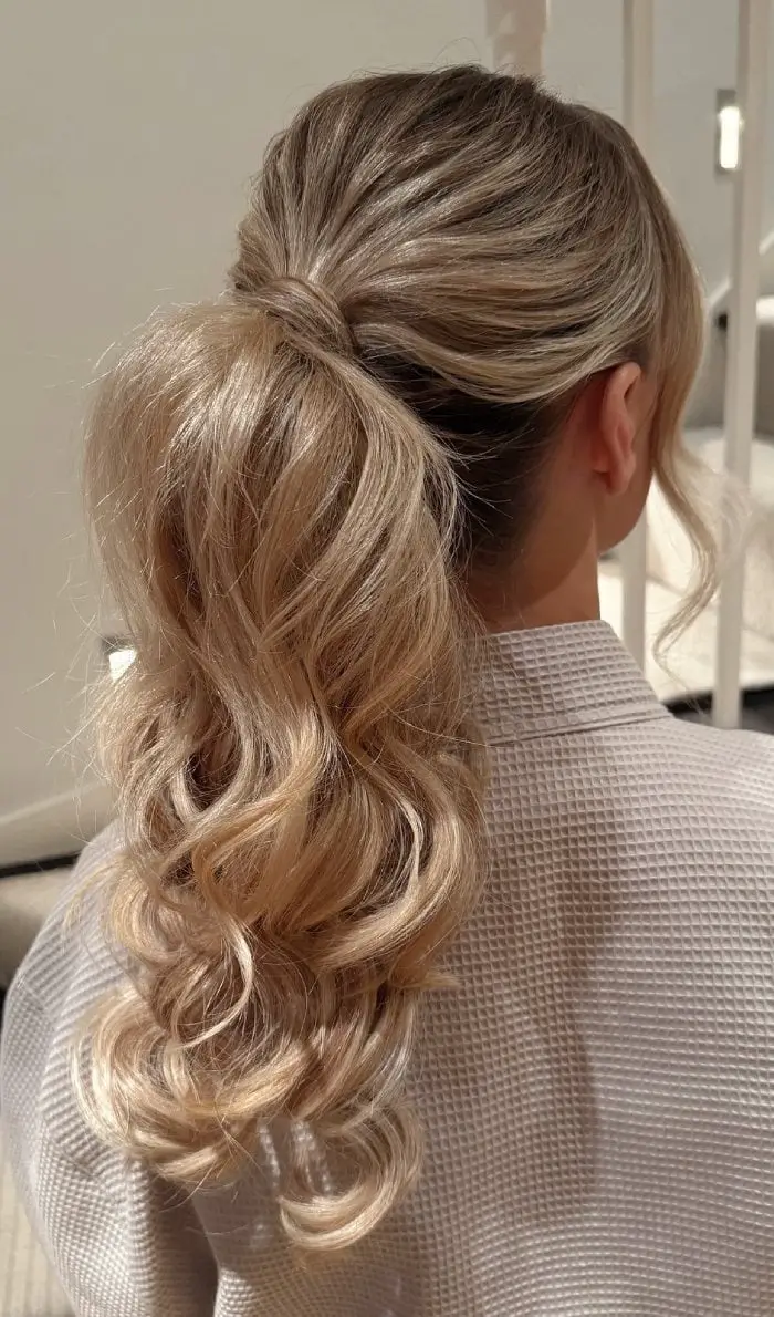 Honey Blonde Curly High Ponytail — Classy Blonde Ponytail