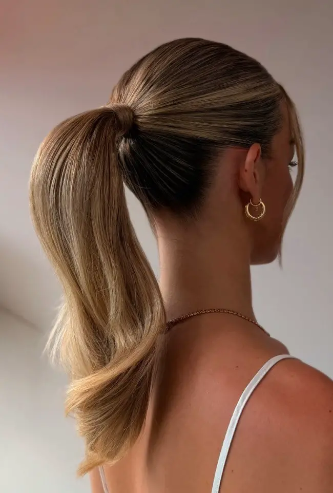 Sleek Honey Blonde Balayage Ponytail — Classy Blonde Ponytail