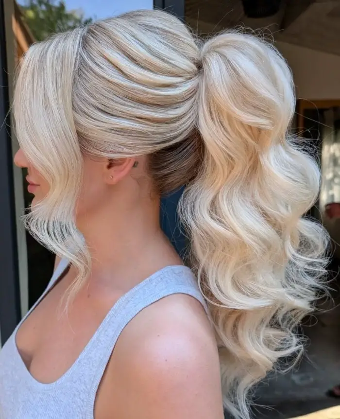 Platinum Blonde Ponytail With Soft Curls — Classy Blonde Ponytail