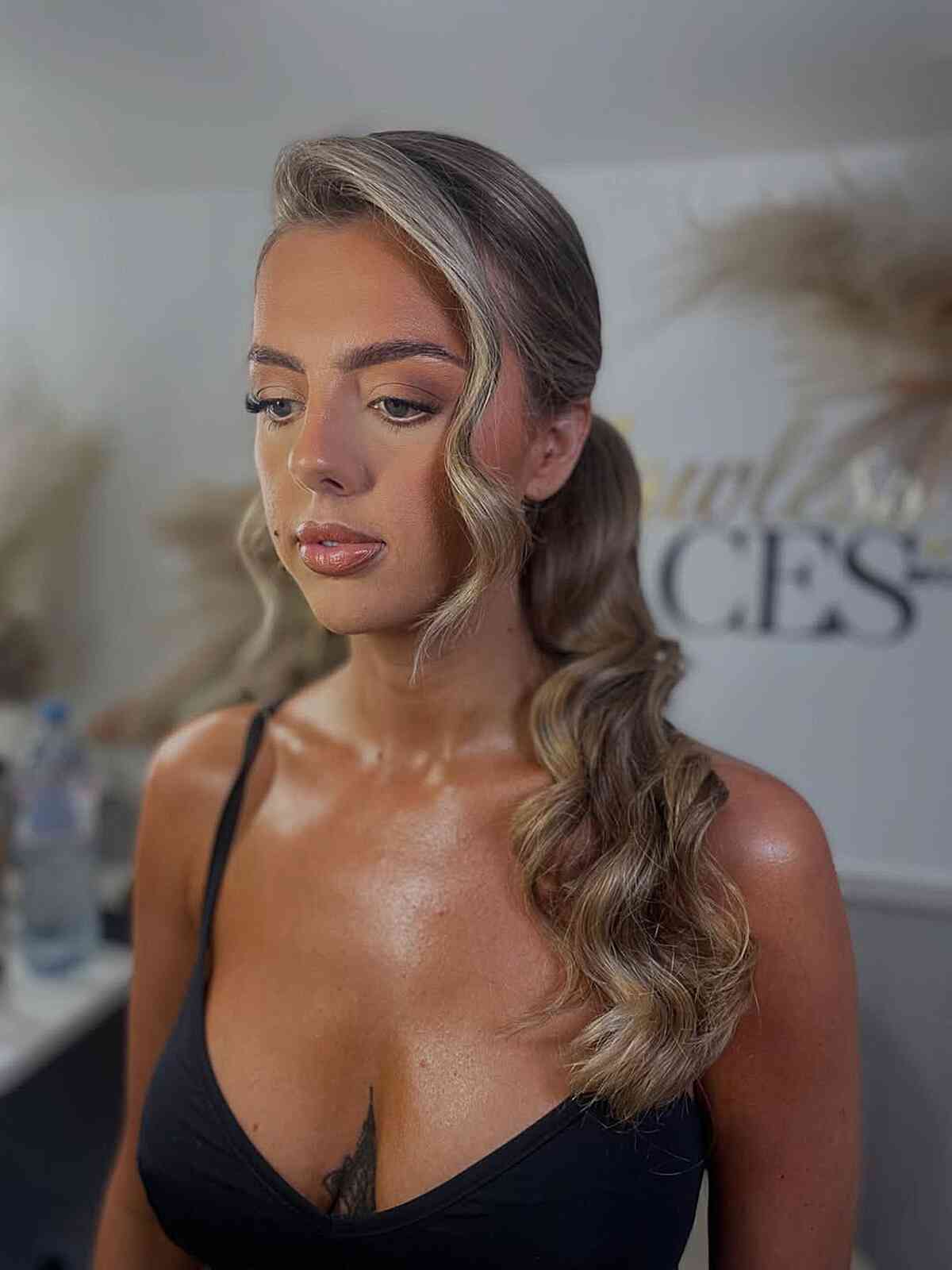 Golden Blonde Side Ponytail With Waves — Classy Blonde Ponytail