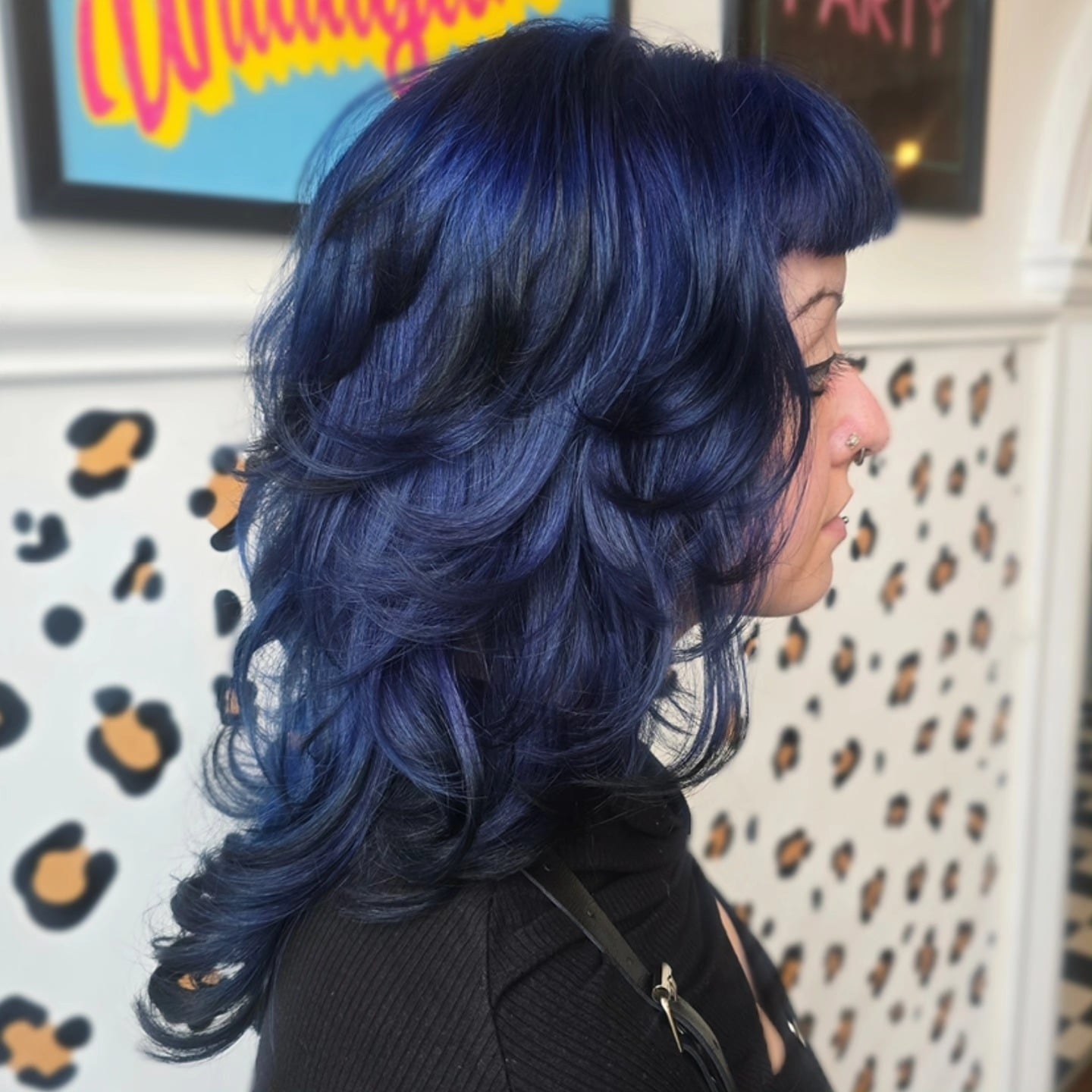 Collarbone Layered Cut With Deep Blue — Classy Blue Hair Color