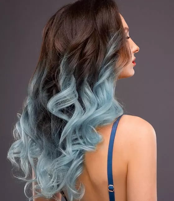 Mid-Back Layers With Dark Brown And Blue Balayage — Classy Blue Hair Color