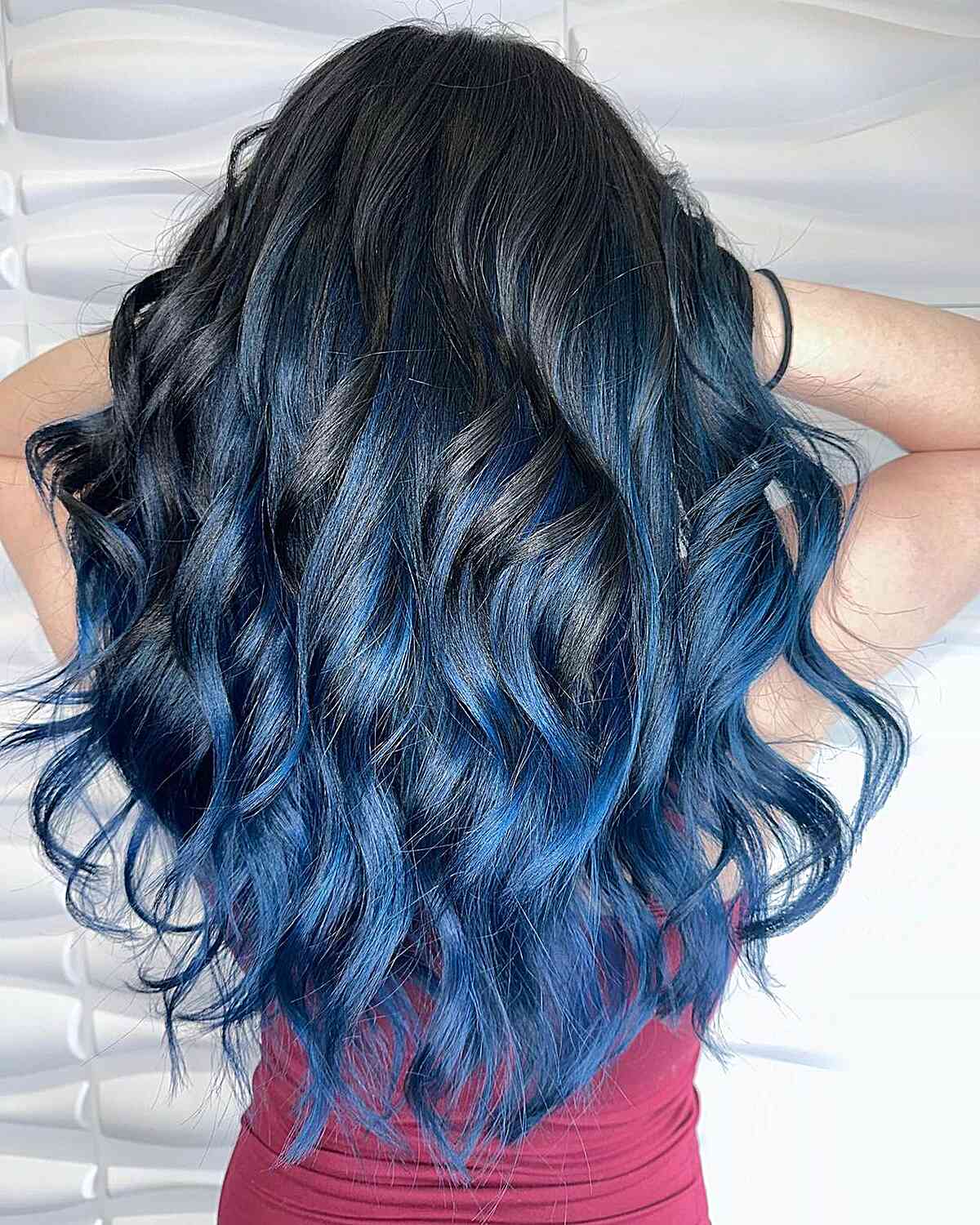 Mid-Back Long Layers With Blue Balayage — Classy Blue Hair Color