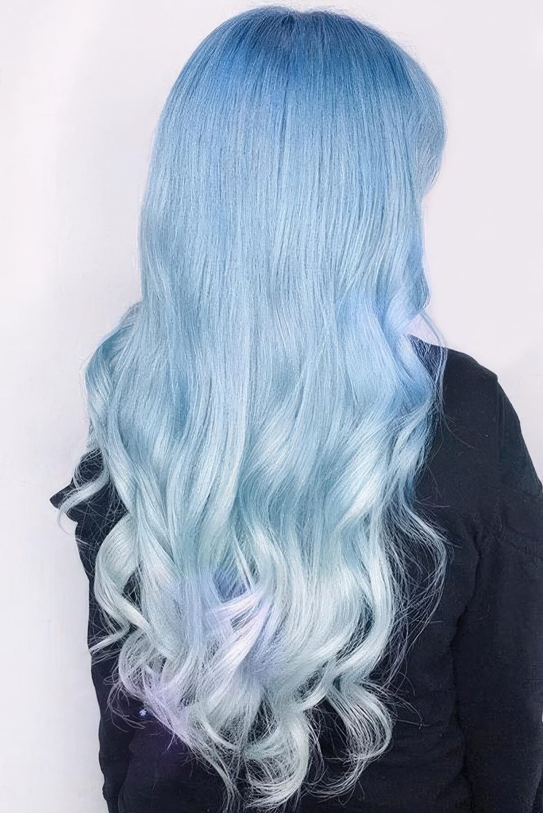 Mid-Back Pastel Blue To Light Blue Gradient — Classy Blue Hair Color