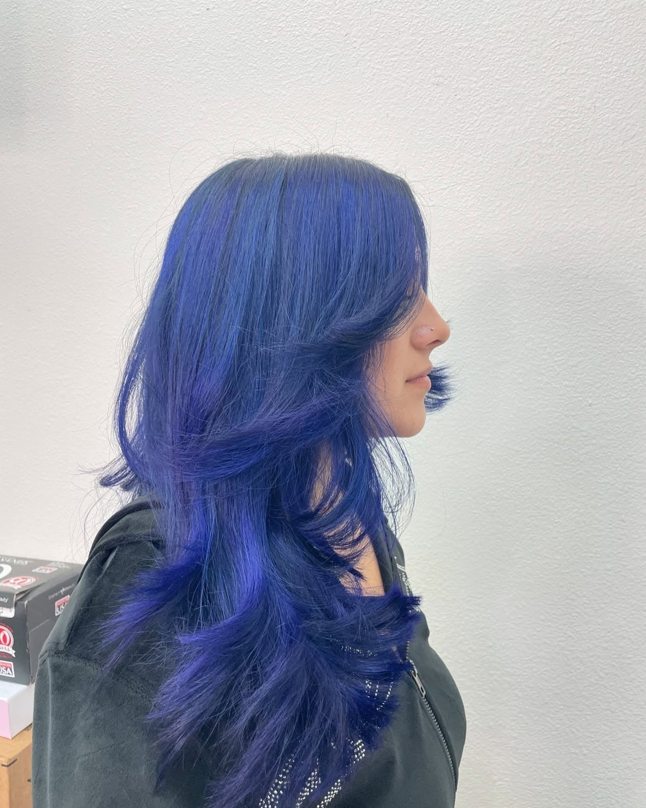 Mid-Back Layered Royal Blue With Highlights — Classy Blue Hair Color