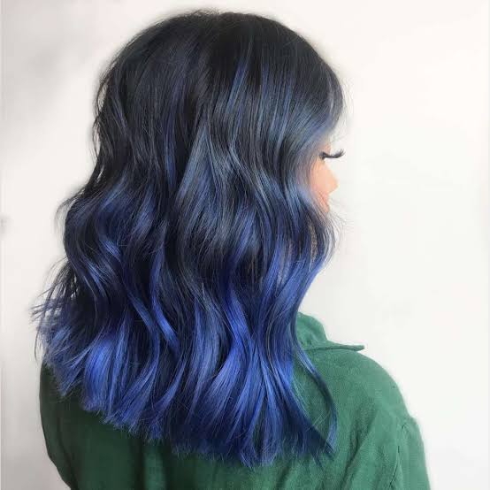 Collarbone Lob With Bright Blue Ombré — Classy Blue Hair Color