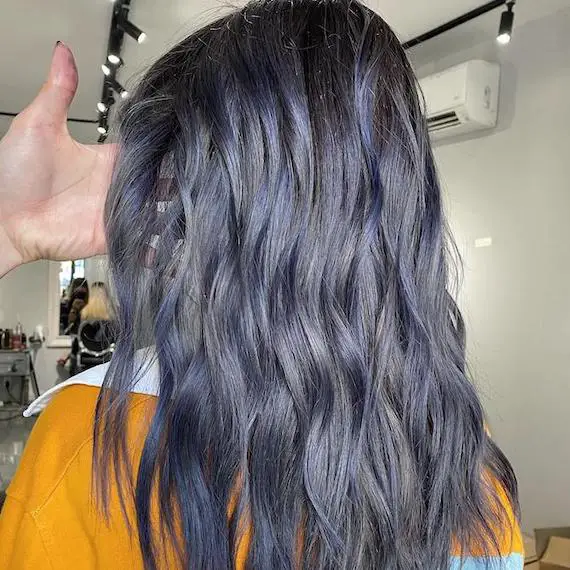 Collarbone Layers With Ash Blue Highlights, Wavy — Classy Blue Hair Color