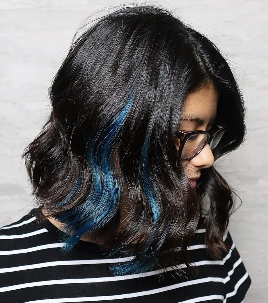 Collarbone Bob With Black Base And Blue Highlights — Classy Blue Hair Color