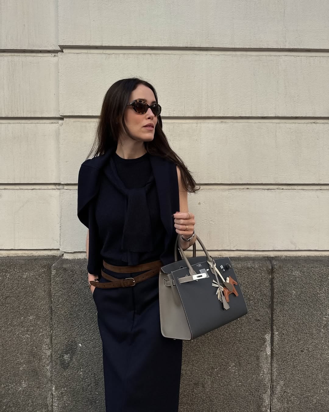 Navy Separates with a Draped Knit Sweater, Close-Up Take Navy Separates with a Draped Knit Sweater, Close-Up Take — Classy Blue Outfits