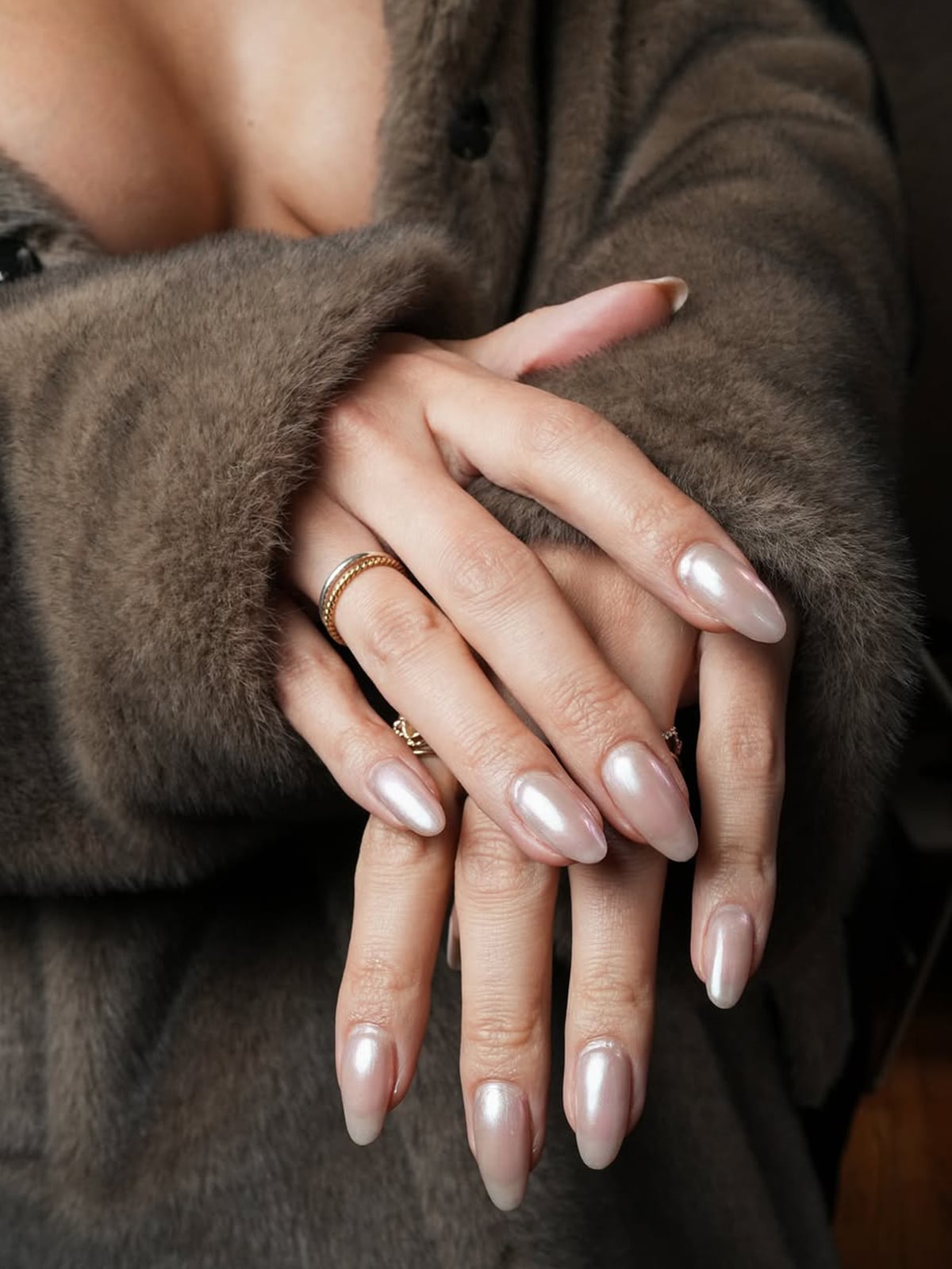 Medium Almond Pearlescent Milky Pink Medium Almond Pearlescent Milky Pink — Classy Boho Nails