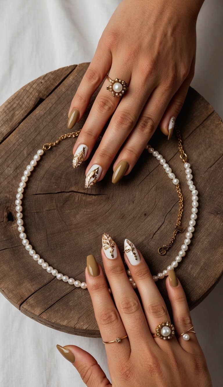 Medium Almond Milky Base With Gold Leaf Medium Almond Milky Base With Gold Leaf — Classy Boho Nails