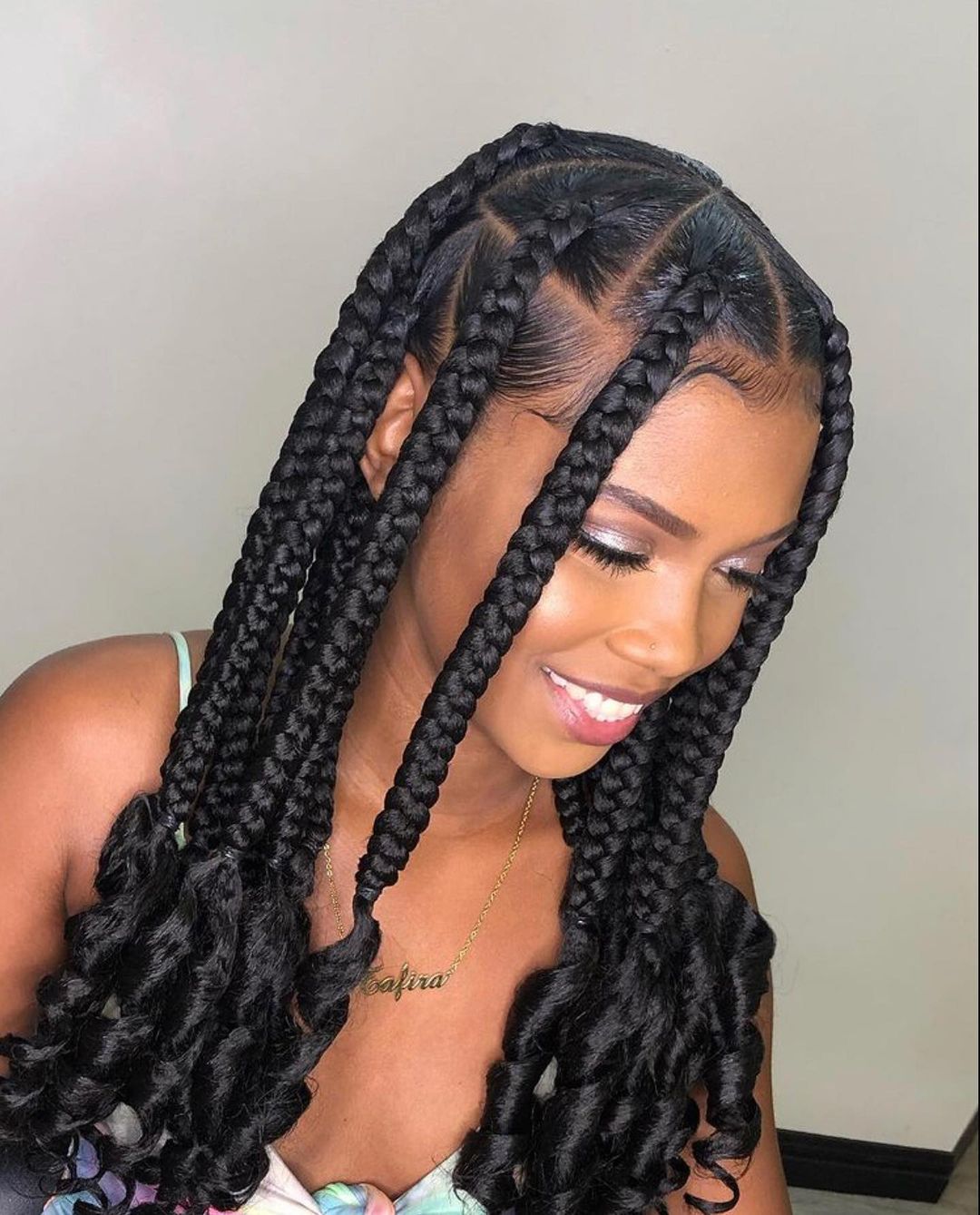 Large Black Box Braids With Voluminous Curls Large Black Box Braids With Voluminous Curls — Classy Braided Styles