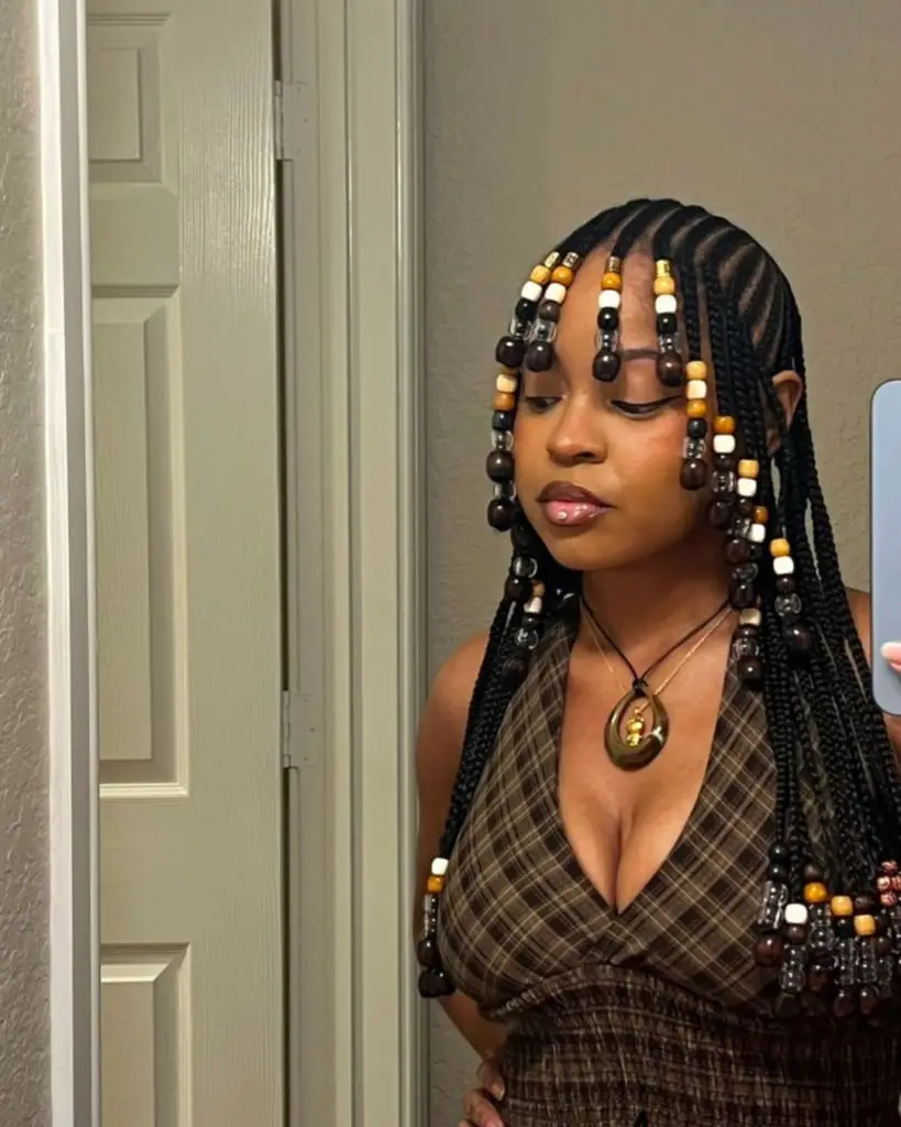 Vibrant Black Box Braids With Colorful Beads Vibrant Black Box Braids With Colorful Beads — Classy Braided Styles