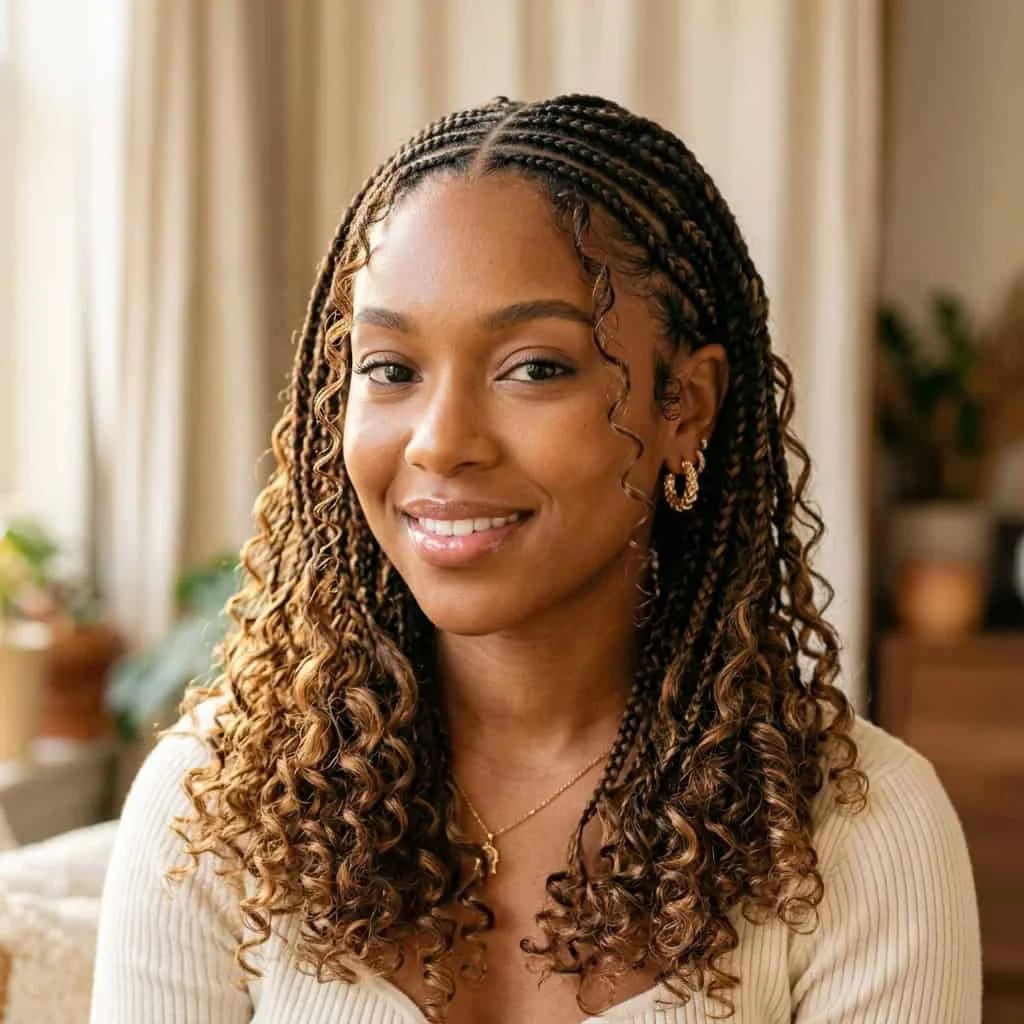 Shoulder-Length Box Braids With Curly Ends Shoulder-Length Box Braids With Curly Ends — Classy Braided Styles