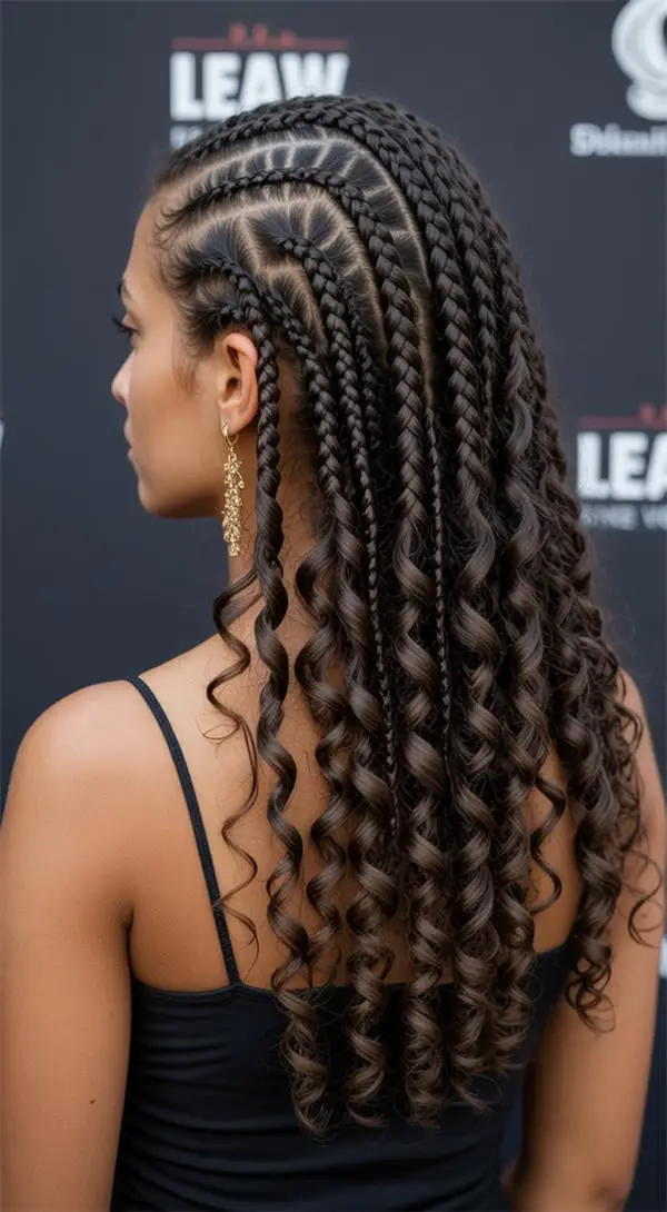 Mid-Back Cornrows Into Braids With Curls Mid-Back Cornrows Into Braids With Curls — Classy Braided Styles