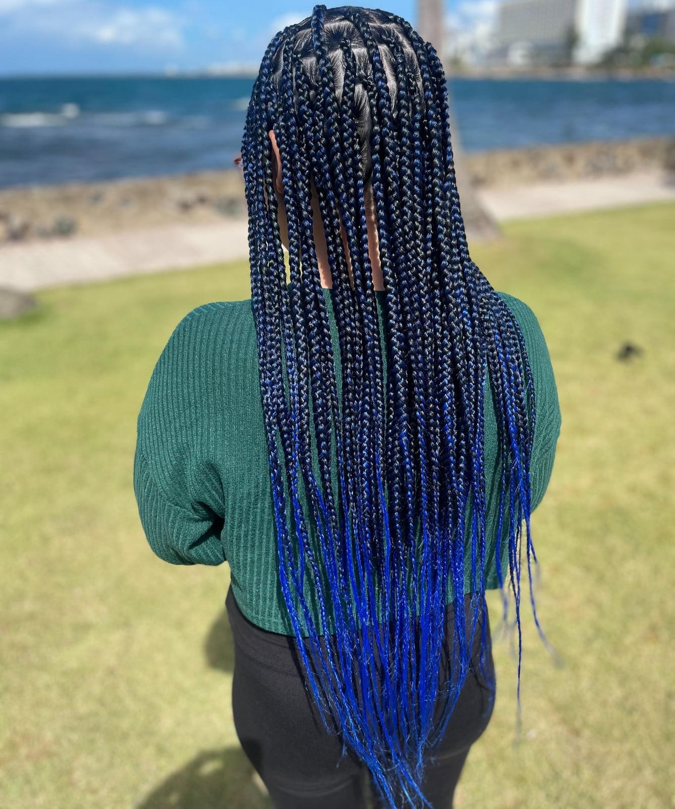 Black Box Braids with Blue Ombre Ends — Classy Braiding Hair