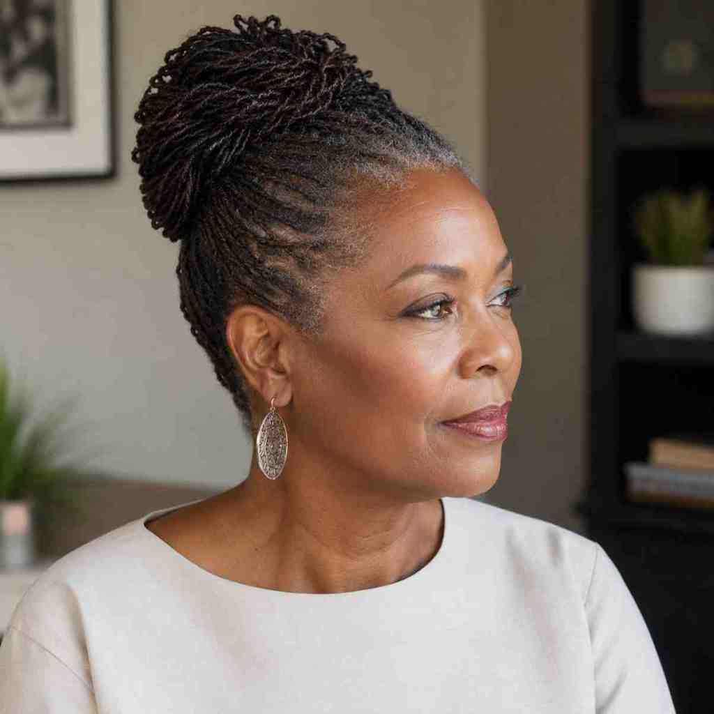 Salt and Pepper Micro Braids Bun — Classy Braiding Hair