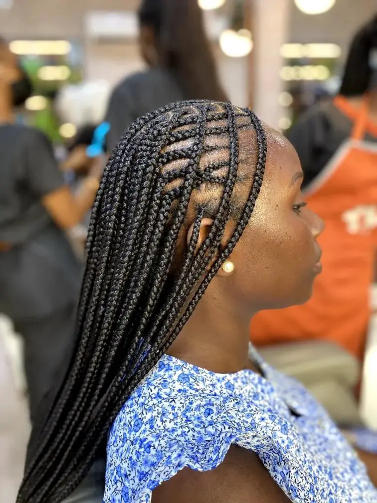 Sleek Black Cornrows Leading into Braids — Classy Braiding Hair