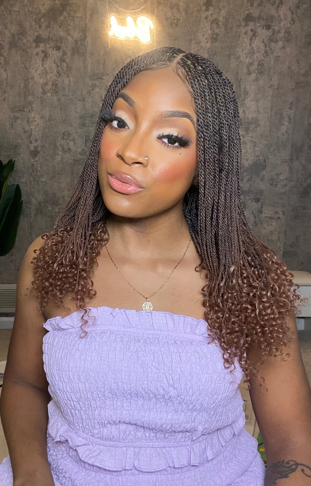 Brown Micro Braids With Curly Ends — Classy Braids Wig