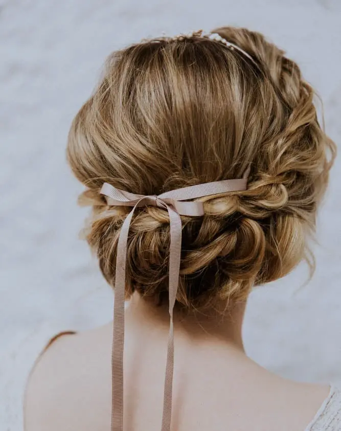 Light Brown Braided Updo With Ribbon Light Brown Braided Updo With Ribbon — Classy Bridal Hairstyles