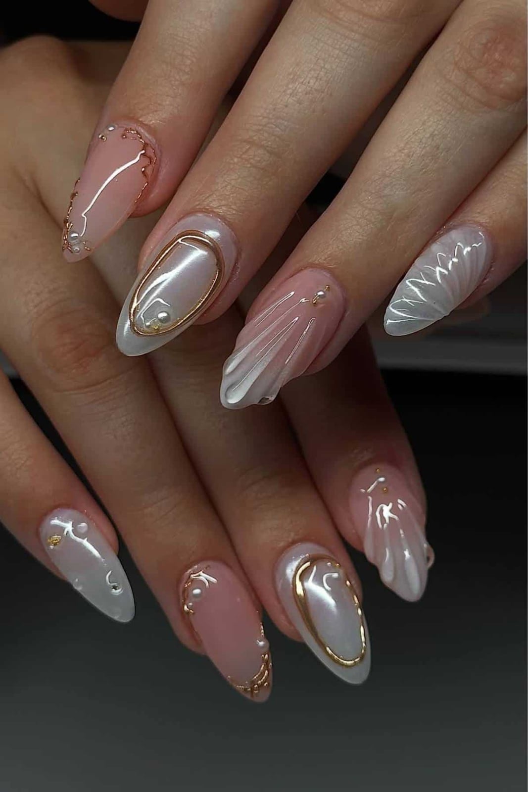 Medium Almond 3D Shell Design Medium Almond 3D Shell Design — Classy Bride Nail