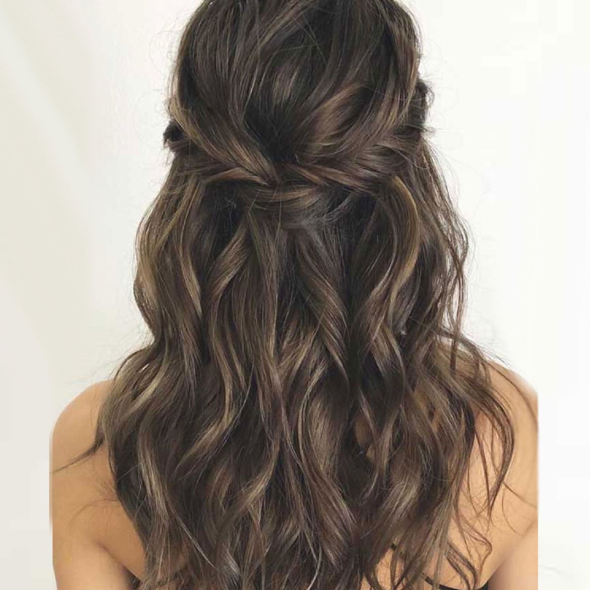 Dark Brown Twisted Half-Up Waves Dark Brown Twisted Half-Up Waves — Classy Bridesmaid Hair